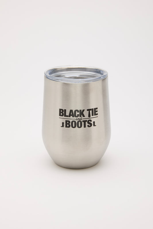 Limited Edition Black Tie and Boots Stemless Insulated Tumbler with Lid